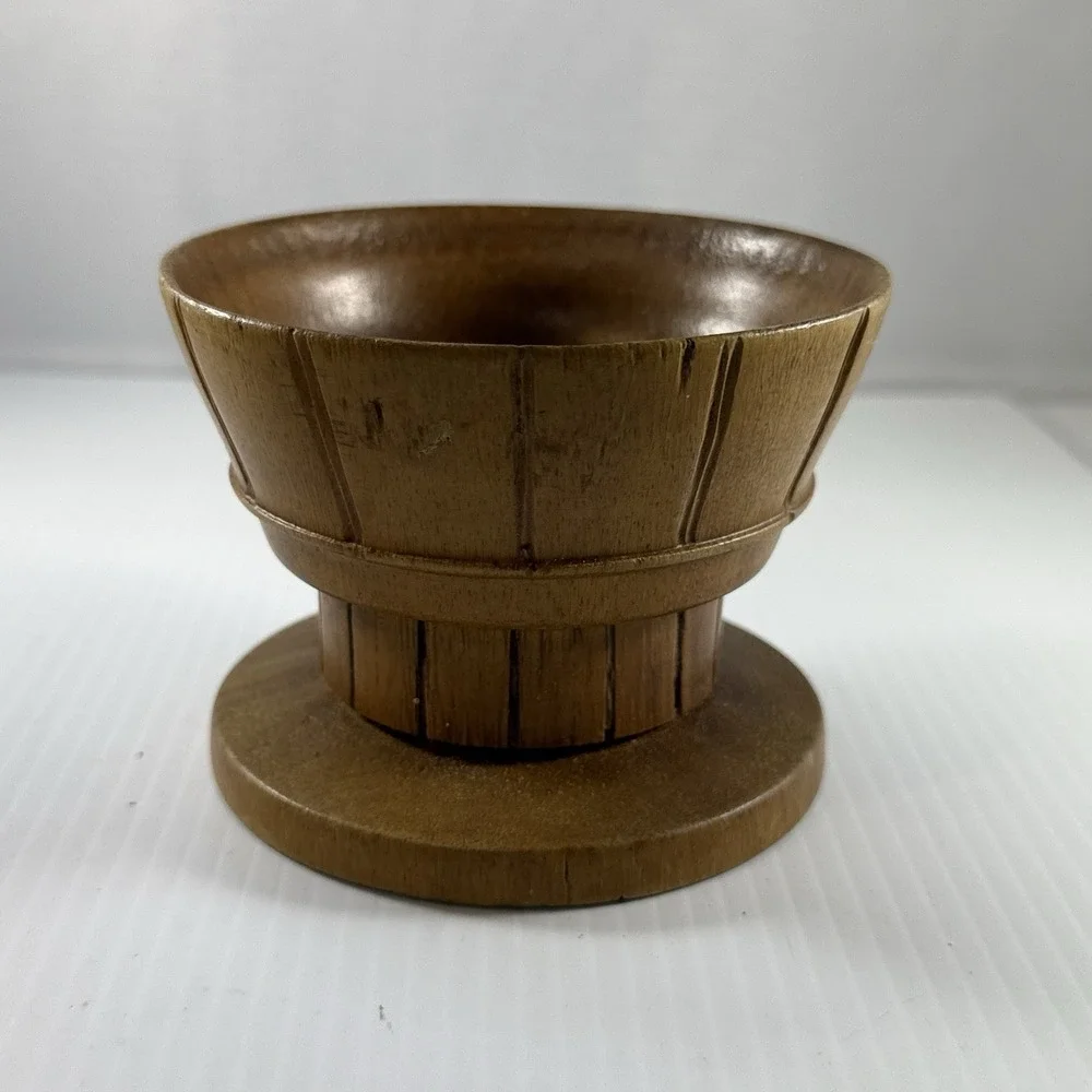 Hand Carved Wooden Pedestal Bowl 3
